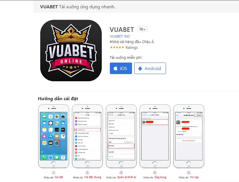 App Vuabet88 chơi được trên IOS và Android